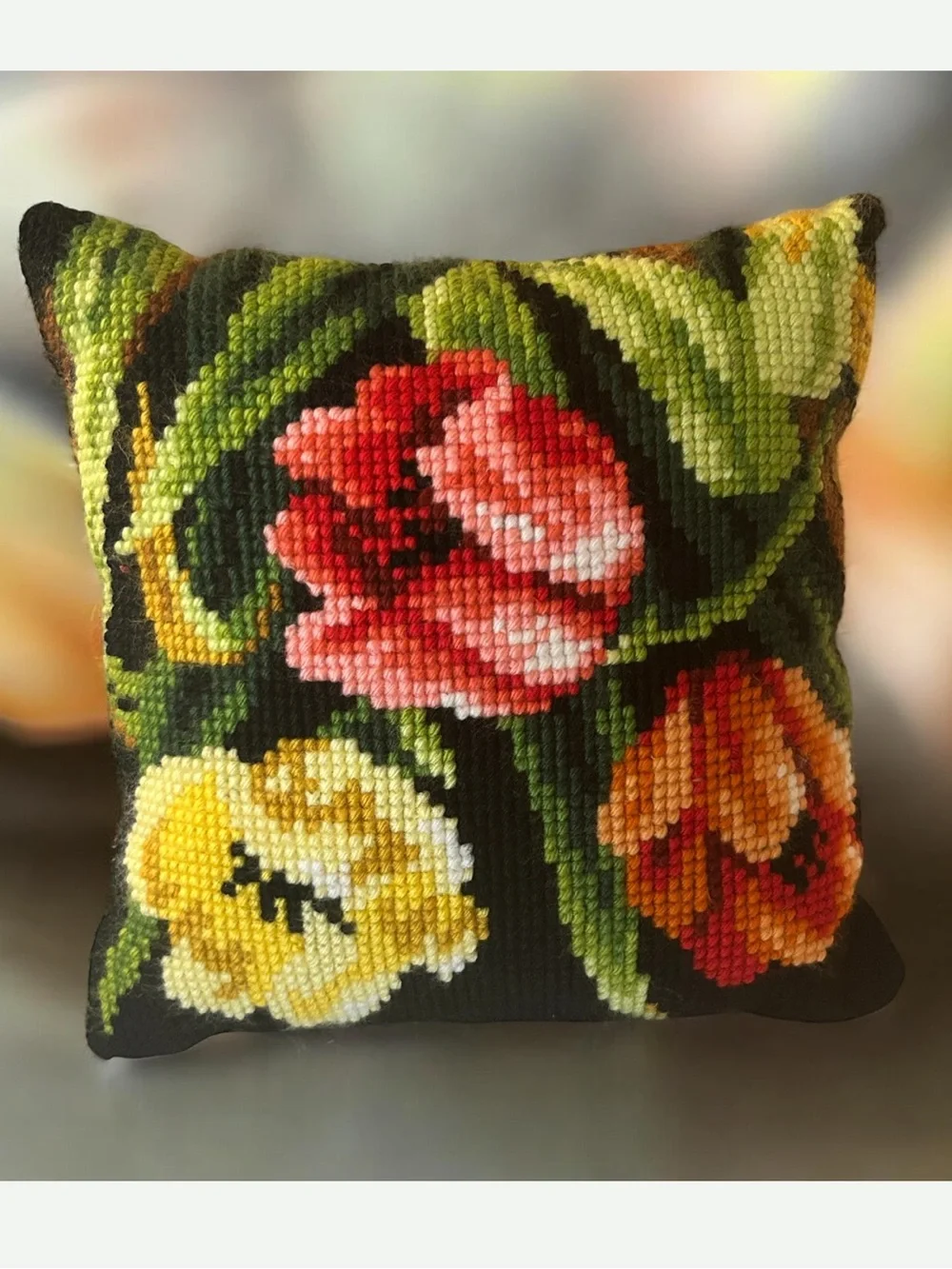 Vintage Orchidea Floral Needlepoint Pillow Already Finished